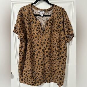 Women’s Plus Size Blouse Brown Leopard Print, Size 3X NWOT